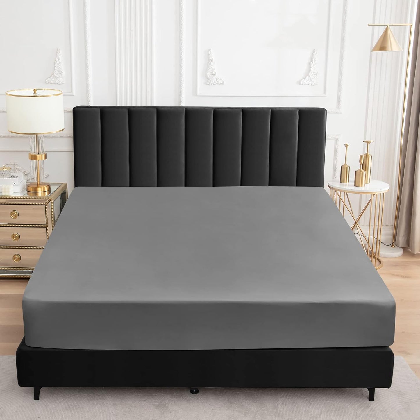 Sufdari Mattress Protector,Waterproof 18" Deep Pocket Mattress Cover Fitted Sheet Style with Elastic Rubber Band,Washable and Easy Care-Black,Queen