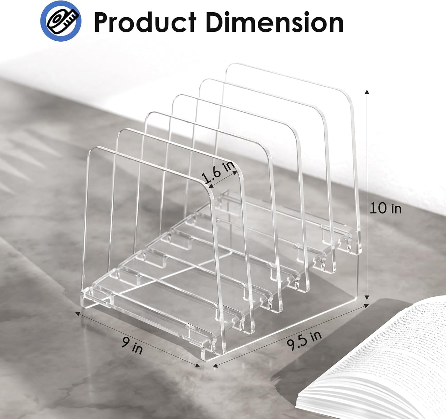 MaxGear Desk File Organizer, 5-Section Vertical Acrylic Filing Folders Holder Stand, Clear Incline Document Organizer Sorter Rack for Office School Home