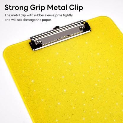 A4 Plastic Glitter Clipboard, Sparkly Pink 12.5 x 9 Letter Size for Classroom, Students, Teacher, Nurse, 8.5 x 11 Clip Board with Low Profile Clip, Office & School Supplies