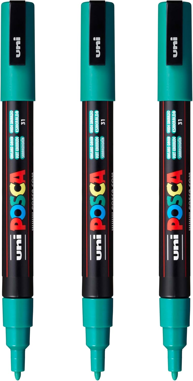 posca PC-3M Water-Based Paint Markers, Reversible Fine Tip (0.9-1.3mm), Pink, 3 Count