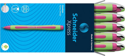 Schneider Xpress Premium Fineliner, 0.8 mm Porous Point, Light Green Barrel, Blue Ink, Box of 10 Pens (190003)