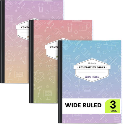 Oucaru Composition Notebook 6 Pack College Ruled, Gradient Cover Notebooks for School, 70 Sheets 7-1/2"x9-3/4, Back to School Supplies Journal for K-12 Students
