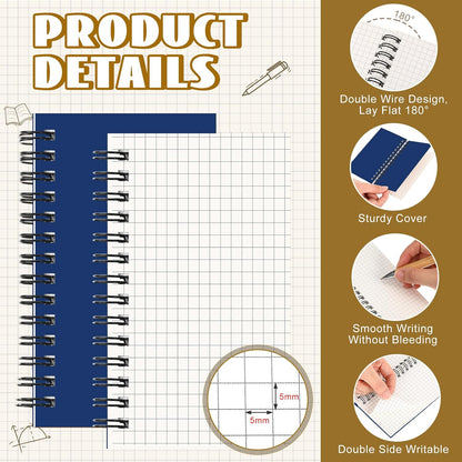 Jutom 6 Pcs Small Graph Paper Pads Notebook Mini Spiral Notebooks Grid Paper 3 x 5 Inch Pocket Notepads 120 Pages Mini Notepads for Office School Work Math Meeting (Black)
