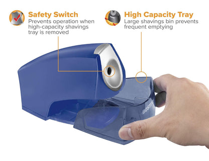 Bostitch Office Electric Pencil Sharpener for Classroom & Desk Use, Heavy-Duty Stall-Free Motor, High-Capacity Shavings Tray, Blue