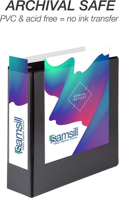Samsill Durable 4 inch 3 Ring Binder, D Ring Binder, 100% Recycled Chipboard, Black, 2 Pack