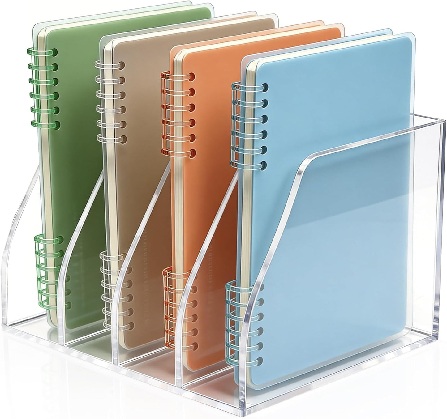 Acrylic Magazine File Holder, 4 Vertical Compartments Desk Document Sorter Organizer, Clear Folder Rack Binder for Office, Tablets, Magazines, Books – Home/Classroom Rack, 5mm Thick