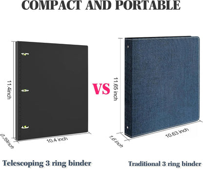 INFUN Telescoping 3 Ring Binder - 4PCS, Portable Plastic 3 Ring Binder with Telescoping Spine, Binders with Foldable Front Cover Holds 8.5"x11" Paper for School, Office, Homes