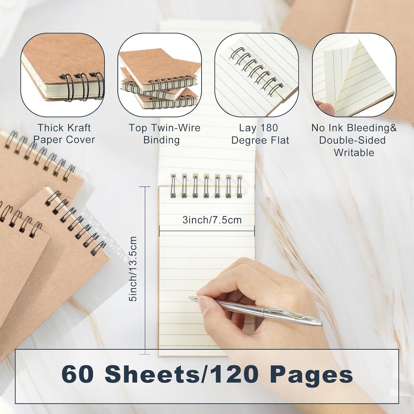 Tenceur 2 Pcs Pocket Notebook Bulk Small 3x5 Inch Spiral Notepads Mini Top Bound Notebook with Lined 120 Pages Ruled Memo Pads for Office College Nurse Essentials Back to School Gift (Black)