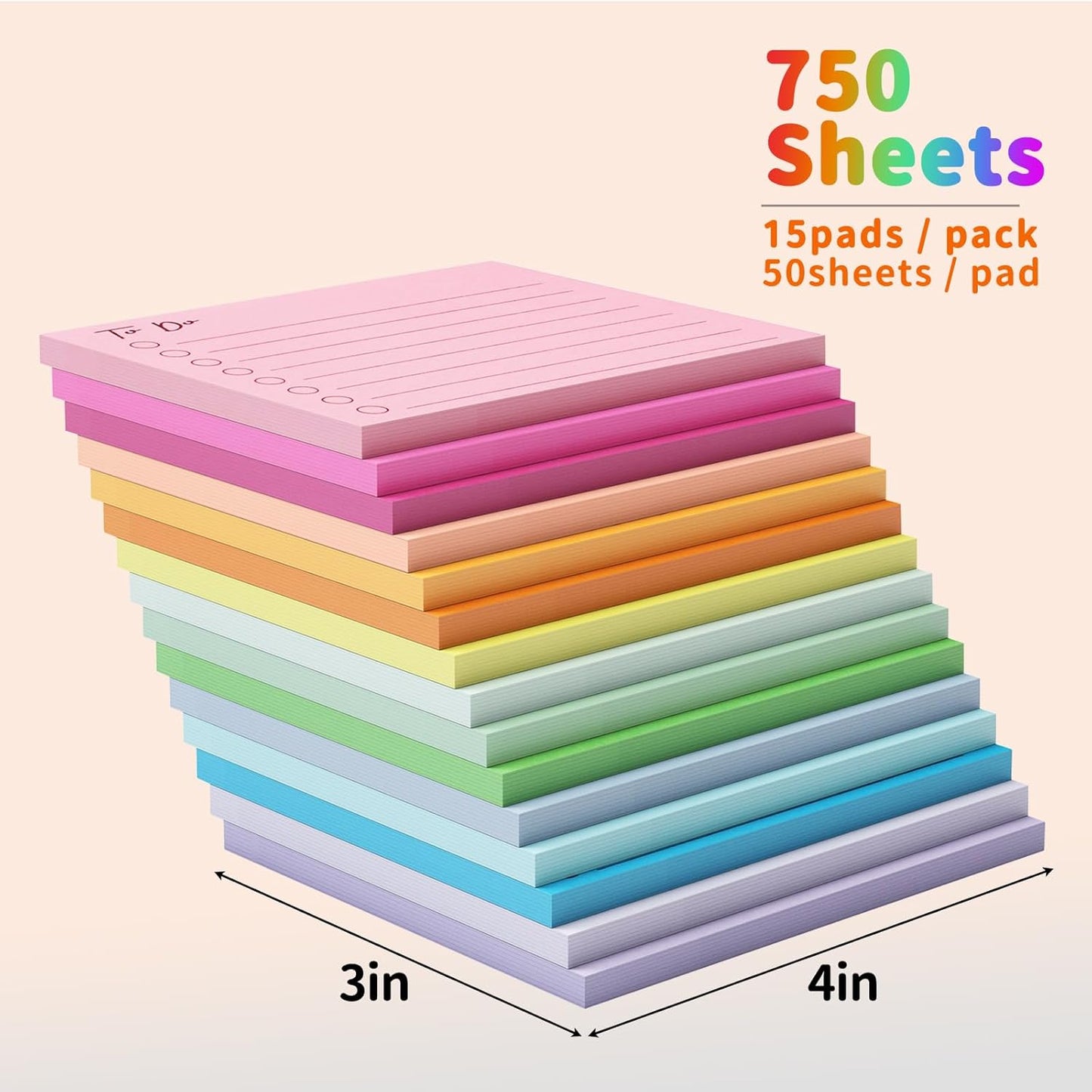 10 Pack to Do List Notepad Lined Sticky Notes, 3"x4", 500 Sheets, Sticky Notes with Lines, to Do List Planner, Square Sticky Notes for Office, Meeting, School, Home