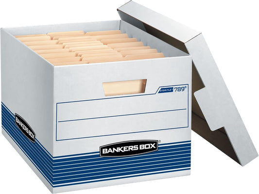 Bankers Box 12-Pack Medium Duty File Storage Boxes with Lids, FastFold Assembly, Letter/Legal, STOR/FILE, (00789)