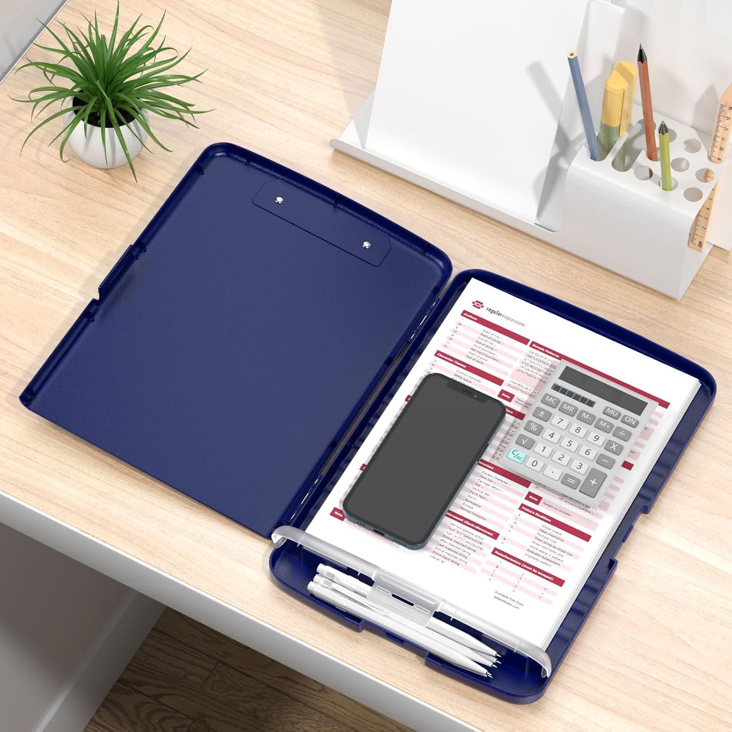 Rimilak Plastic Clipboard with Storage, 8.5 x 11 High Capacity Folio Nursing Case with Pen Holder, Size 14.2 x 9.6 x 1.2″ Folder Side-Opening for Classroom, Teacher, Smooth Writing, Dark Green