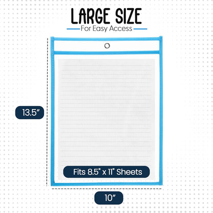 Essex Wares - 6 Pack, Assorted, Dry Erase Pocket Document Protectors, 10" Wide x 13.5" Tall- Dry Erase Clear Plastic Sleeves - Reusable & Easy Erase Plastic Invoice Holders, Water-Resistant & Durable
