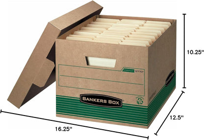 Bankers Box 12-Pack 100% Recycled Medium Duty File Storage Boxes with Lids, FastFold Assembly, Letter/Legal, STOR/FILE, (12770)