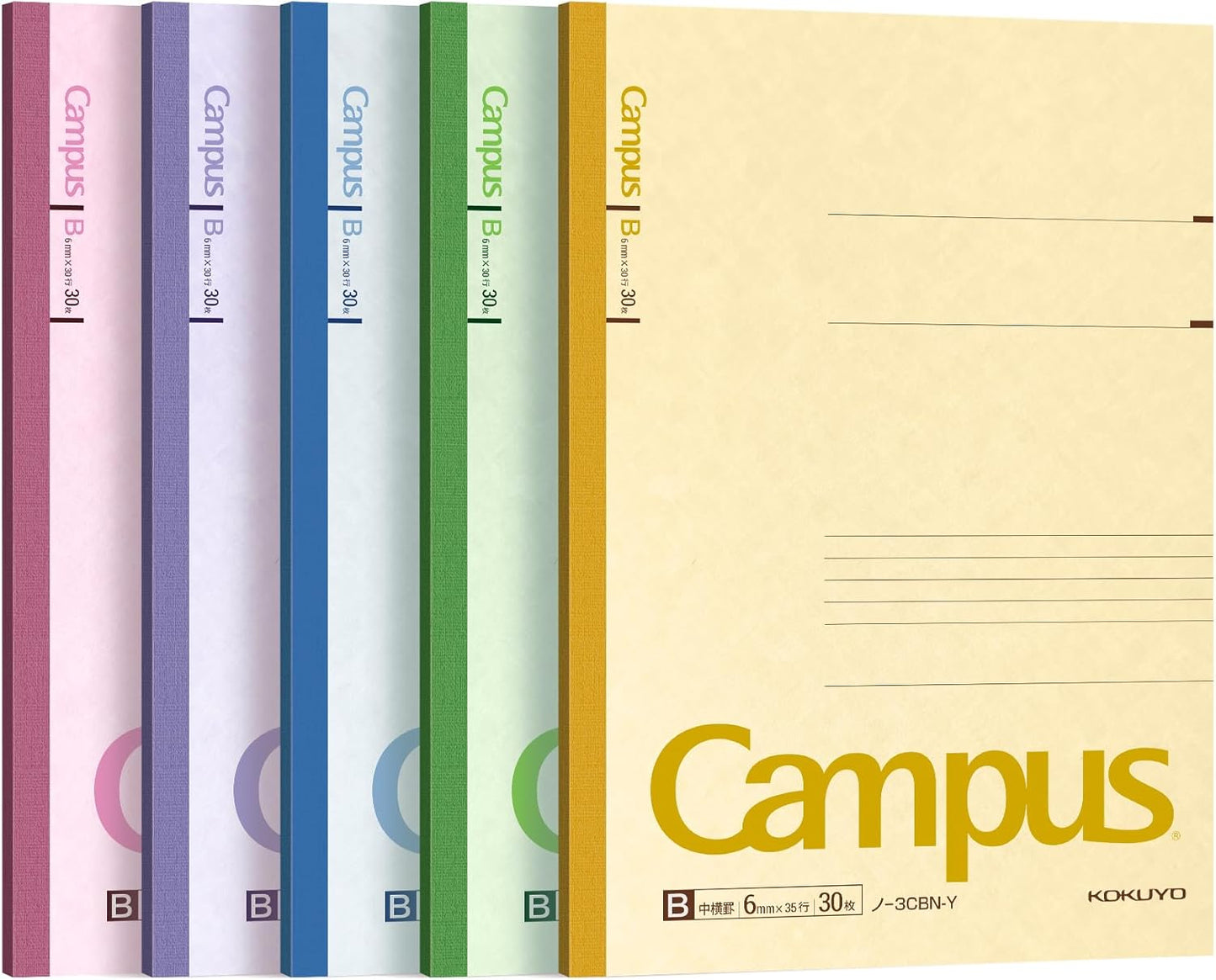 KOKUYO Composition Notebooks, 5 Pack Campus Semi-B5 Comp Book with B 6mm Ruled, 30 Sheets, Classic School Lined Notebook, Journal Notebook for Women Work Study Note Taking (NO-3CBNx5)