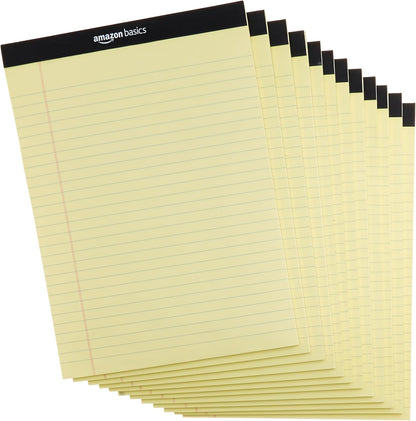 Amazon Basics Wide Ruled Lined Writing Note Pads with Sturdy Back, 8.5" x 11.75", Multicolor, 6-Pack, 300 Sheets, Perforated