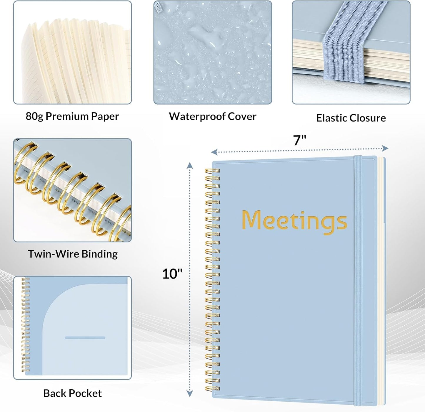 SUNEE Half Meeting Half Note 7"x10" Notebook for Work – 140 Pages, B5 Size Project Planner for Women&Men, Minutes Organizer for Meeting Notes, Ideas for Office/Business, PVC Waterproof Cover, Black