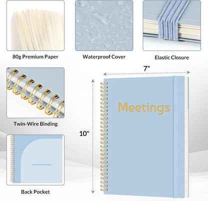 SUNEE Half Meeting Half Note 7"x10" Notebook for Work – 140 Pages, B5 Size Project Planner for Women&Men, Minutes Organizer for Meeting Notes, Ideas for Office/Business, PVC Waterproof Cover, Black