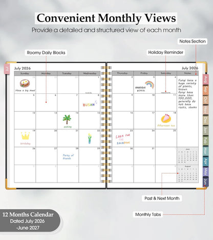 2026 Planner, Weekly and Monthly Calendar Planner from January 2026 - December 2026, 8.5" x 11" Hardcover Leather Hourly Appointment Book with Tabs, Spiral Daily Planners for School Work Home, Green