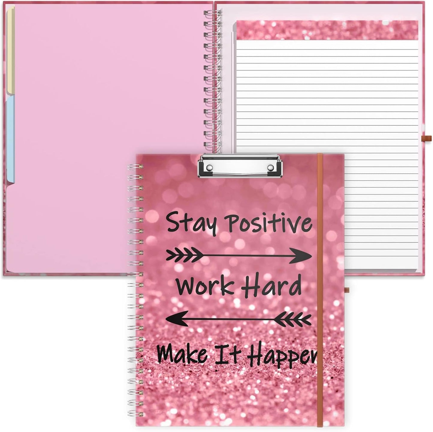 Rimilak Spiral Clipboards Folio with Refillable Lined Notepad, 14.5 x 9.8 In, Hardcover Cover with 5 Interior Pockets, Elastic Band and Pen Loop Series. Cute Stylish Clipfolio, Daisy Flower