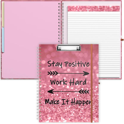 Rimilak Spiral Clipboards Folio with Refillable Lined Notepad, 14.5 x 9.8 In, Hardcover Cover with 5 Interior Pockets, Elastic Band and Pen Loop Series. Cute Stylish Clipfolio, Daisy Flower
