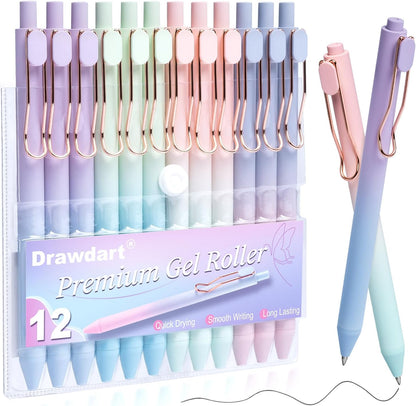 Drawdart Gel Pens, 6 Pcs Smooth Writing No Bleed & Smear, Black Ink Cute Fine Point (0.5mm), Retractable Aesthetic Journaling School Office Supplies for Women & Men