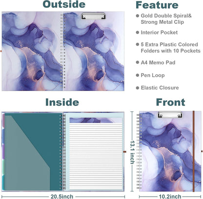 Hongri Clipboard Folio with Refillable Lined Notepad, 8.5 x 11 Folders with Storage 10 Pockets, Spiral Portfolio, Size 12.8X 9.7 in, Office & School Supplies, Skeleton