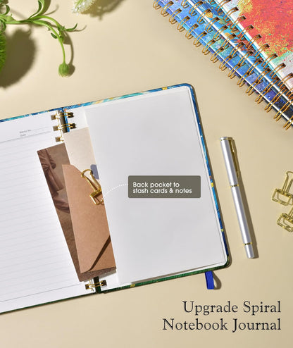 Lined Spiral Journal Notebook, A5 Hardcover Spiral Journals for Women Men, 150 Numbered Pages Spiral Bound Notebook, 100 GSM College Ruled Notebooks for Work, Note Taking 5.75" x 8.38", Olive Green