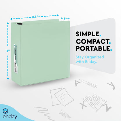Enday 1.5 Inch Binder, Green - 1.5 Inch 3 Ring Binder, Round Ring Pastel with Clear View Cover for Letter Size 8.5 x 11'' Paper & 2 Inside Pockets, Ideal for School Supplies, Office, and Home