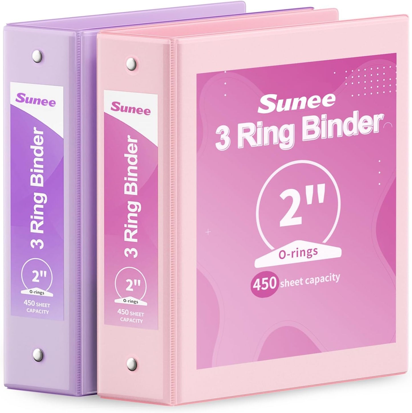 SUNEE 3 Ring Binder 3 Inch 2 Pack, Clear View Binder Three Ring PVC-Free (Fit 8.5x11 Inches) for School or Office Supplies, Pink