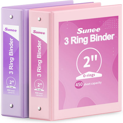 SUNEE 3 Ring Binder 3 Inch 2 Pack, Clear View Binder Three Ring PVC-Free (Fit 8.5x11 Inches) for School or Office Supplies, Pink