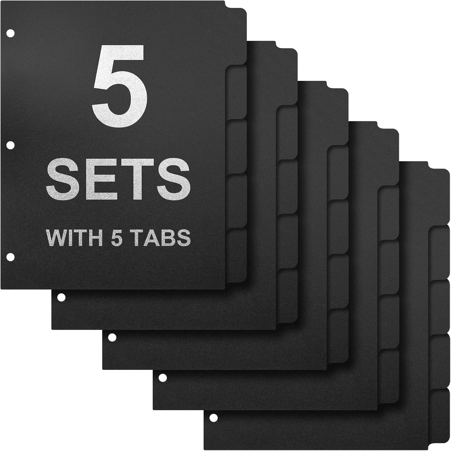 3 Ring Binder Dividers with 5-Tabs for Letter Size, 1/5 Cut, 3-Hole Punched, Write & Erase Plastic Binder Dividers Extra Durable Section Index Dividers for Binders, Pack of 2 Sets, 10 Dividers Total