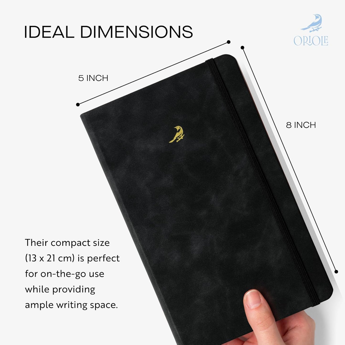 Oriole Vegan Leather Ruled Notebook - Chestnut Brown | 176 Pages of Thick Lined Paper | Soft Touch Hardcover Journal (5 x 8 in) with Gold Foil Bird Design & Luxury Gift Box