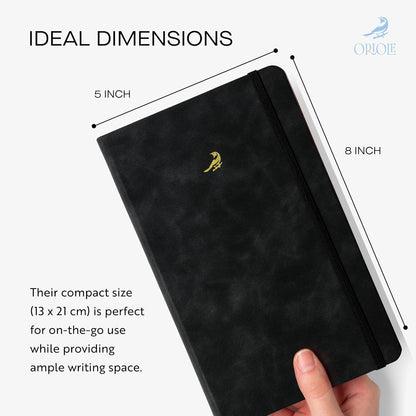 Oriole Vegan Leather Ruled Notebook - Chestnut Brown | 176 Pages of Thick Lined Paper | Soft Touch Hardcover Journal (5 x 8 in) with Gold Foil Bird Design & Luxury Gift Box