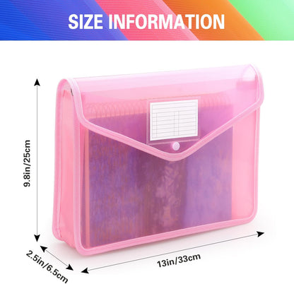 Plastic Expanding File Folder, Transparent envelopes with Snap Closure, No Dividers, Large Capacity, Fit Letter/A4 Size (Pink)