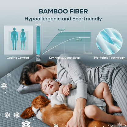 OhGeni 100% Waterproof Queen Size Mattress Protector,Soft Mattress Pad, Cooling Breathable Fitted Sheets,Washable Bed Cover,Non-Slip Deep Pocket,Noiseless for Bedroom