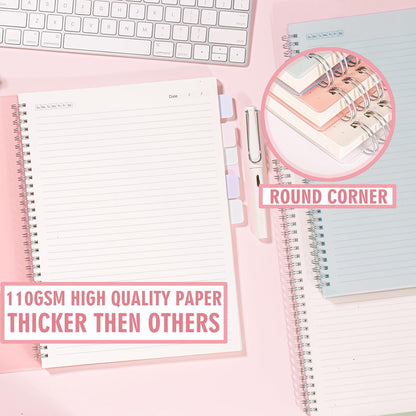 OWSC 4 Pack Lined Spiral Notebook, 5.9 x 8.3 Inches Notebooks for Work, School and Journal with 110 GSM Thick Paper, Small Notebook with 80 Sheets/160 Pages, Notebooks College Ruled for Note Taking
