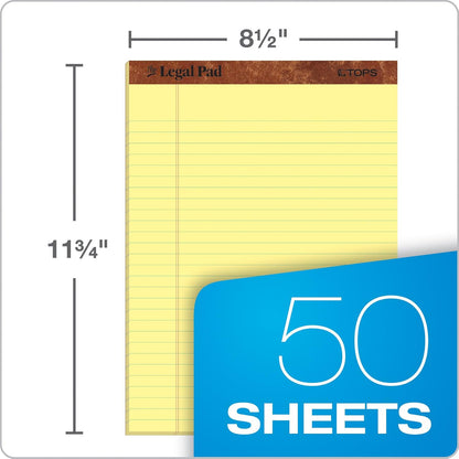 TOPS The Legal Pad Writing Pads, 8-1/2" x 11-3/4", Canary Paper, Legal Rule, 50 Sheets, 3 Pack (75327)