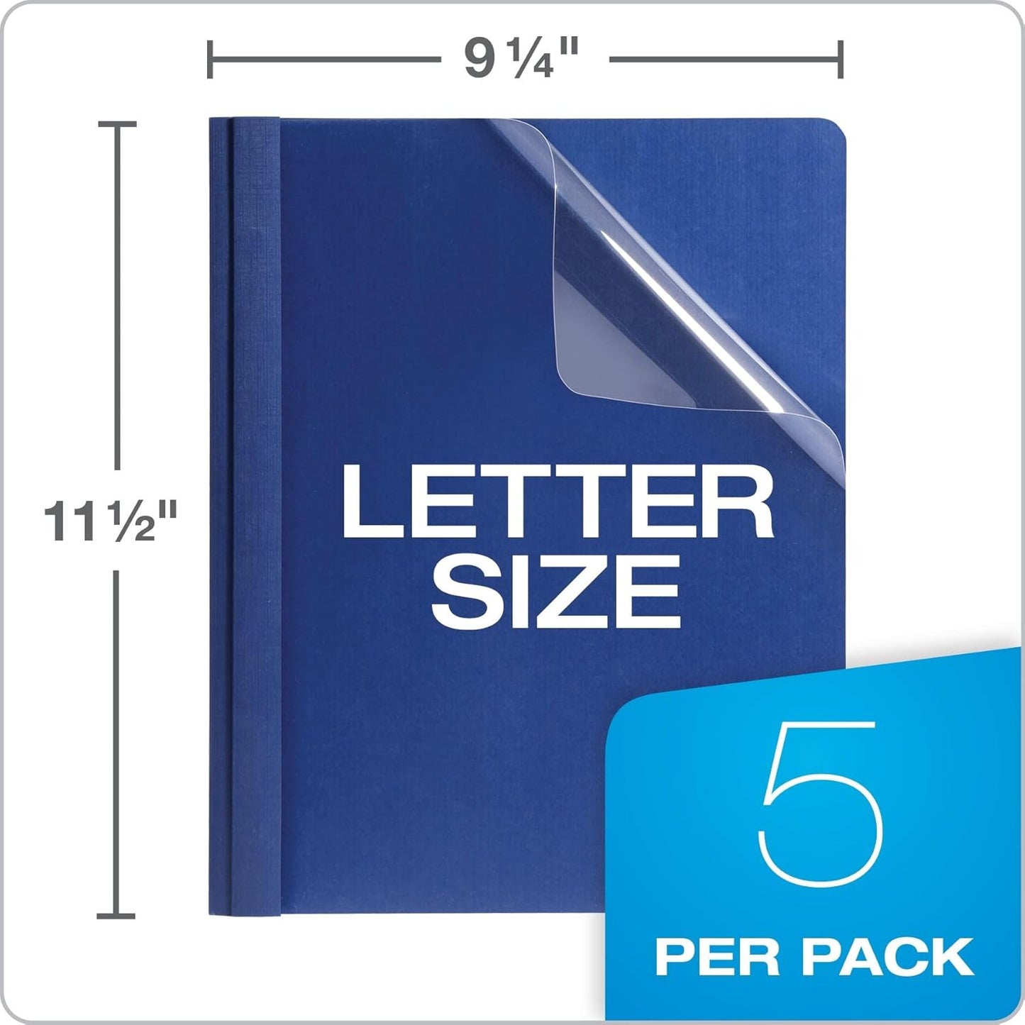 Oxford Linen Report Covers, Clear Front, Letter Size Folder with Prongs, for Presentation at School or Office, Black, 5 per Pack (50406)