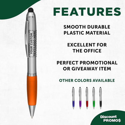DISCOUNT PROMOS Custom Stylus Ballpoint Pens Set of 10/50/100, Personalized Bulk Pack - Black Ink, Great for Office, School, Business, Tradeshows, Events - Purple