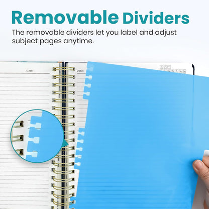 Large Spiral Notebook with Dividers & Tabs, 8.5" x 11" Hardcover 5 Subject Notebook for Work, 280 pages, College Ruled, Cute Journal for Women, Perfect for Study & Office Note Taking, Garden
