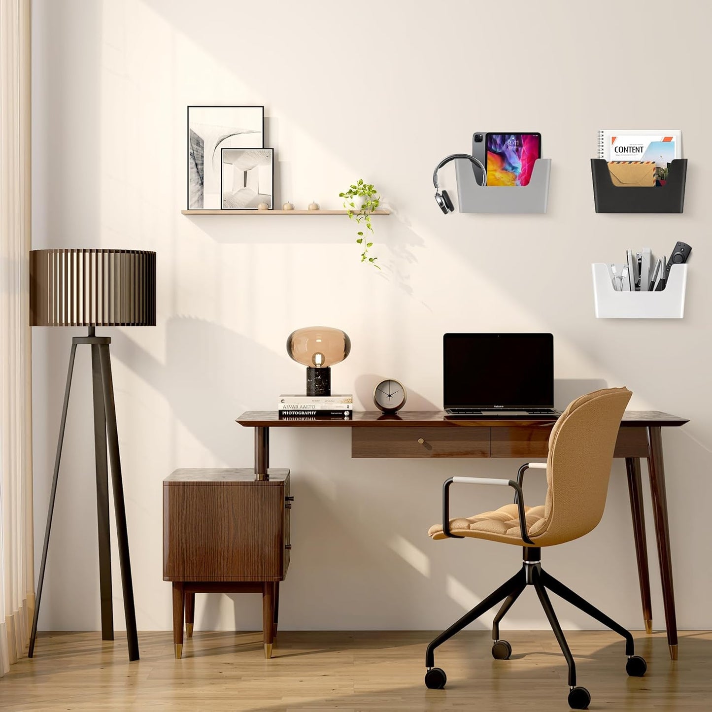 Jomola No Drilling Wall Mount File Holder - Office Wall Hanging Files & Magazines Organizer - Plastic Door Mount with Adhesive Pad, Gray (1 Count)
