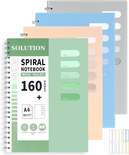 Yoment 4 Pack A5 Spiral Notebooks - 5.7x8.25 Hardcover Spiral Bound Notebook Journal, 160 Pages College Ruled, for Writing, Note Taking, Journaling, Study (Multicolor)