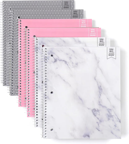 Yoobi College Ruled 8 x 10.5” Spiral Notebook Set – 3-Pack of 1 Subject Notebooks, Pink, Purple & Black Celestial Patterns – 150 Perforated 3-Hole Punched Sheets
