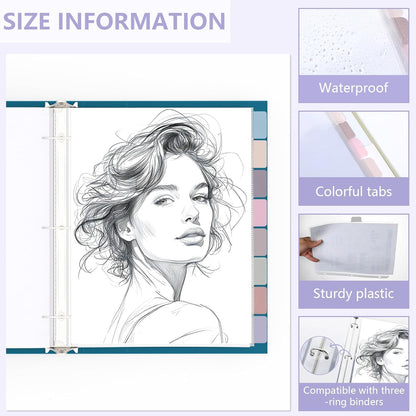 8 Set of 64 Pack Clear Binder Sheet Protectors for 3 Ring Binder Plastic Page Protector with 8 Tabs,Insertable Index Page Divider 8.5x11 Inch（Boho Color）