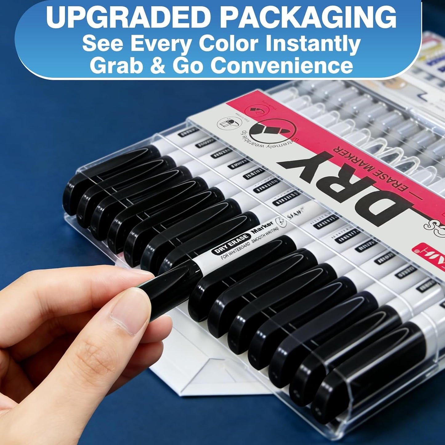 SFAIH Fine Tip Dry Erase Markers - 24 Pack Black Whiteboard Erasable Markers Bulk for Kids Adults, Ideal for Classroom School Office Home Use on White Board, Non-Toxic Easy Clean