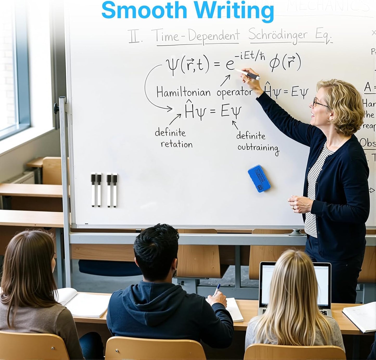 OWLKELA 10 Pcs Black Magnetic Erasable Markers for Whiteboard, Dry Erase Markers with Eraser, Low Odor Magnetic Eraser, White Board Markers for Office, Classroom, Home