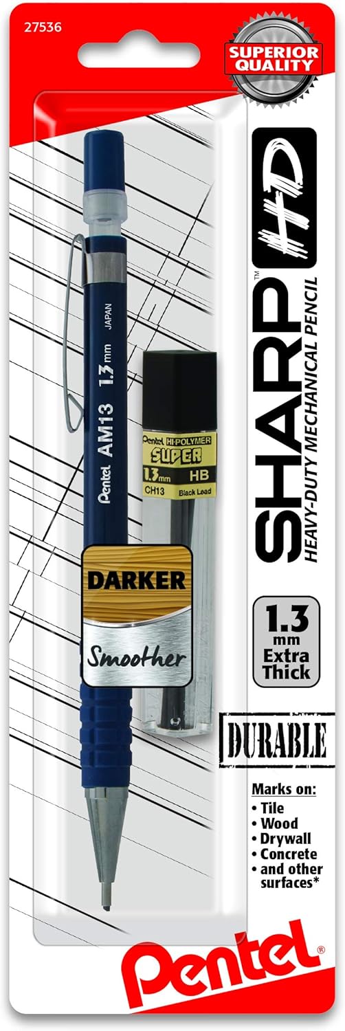 Pentel Sharp HD Mechanical Pencil, (1.3mm), Dark Blue Barrel, Includes Super Hi-Polymer Lead Refill (AM13LBP)