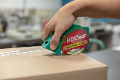 Duck HD Clear Packing Tape Dispenser Heavy Duty Packaging Tape Gun for Packing Boxes, Shipping and Moving - Includes 1 Refill Roll of HD Clear 1.88 In. x 50 Yards - Foam Handle (287398)