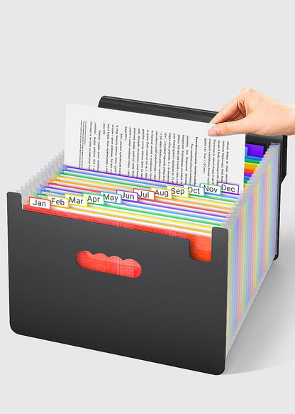 TOPCJ Expanding File Folders,Accordion File Organizer with Handle,13 Pockets Expandable Filing Folders,Tabs Included in Filing Box,Adjustable Strap,Bill Documents Organizer,A4/Letter Size