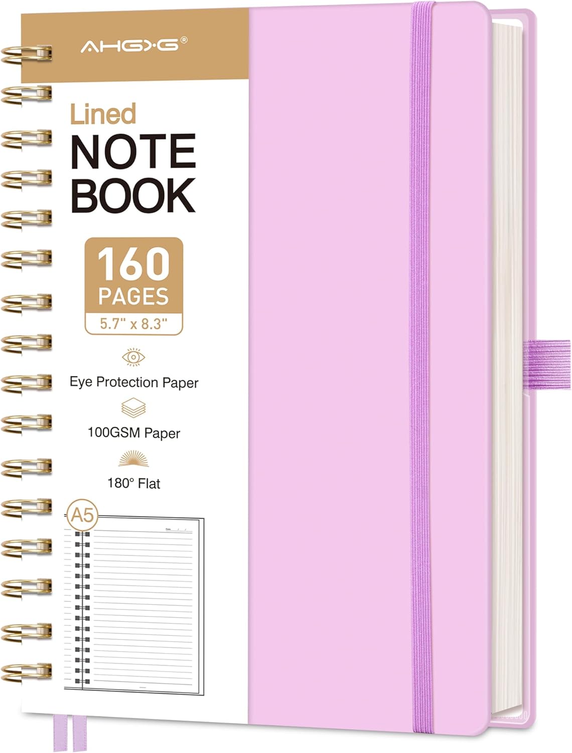 AHGXG Spiral Journal Notebook, 160 Lined Pages, A5 Medium Size (5.7'' x 8.3''), for Men & Women, Journaling, Writing, Work & Office, Hardcover, 100 GSM Thick Paper (Light Green)